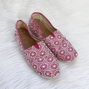 Toms Pink Glitter White Crochet Flats Classic Shoes